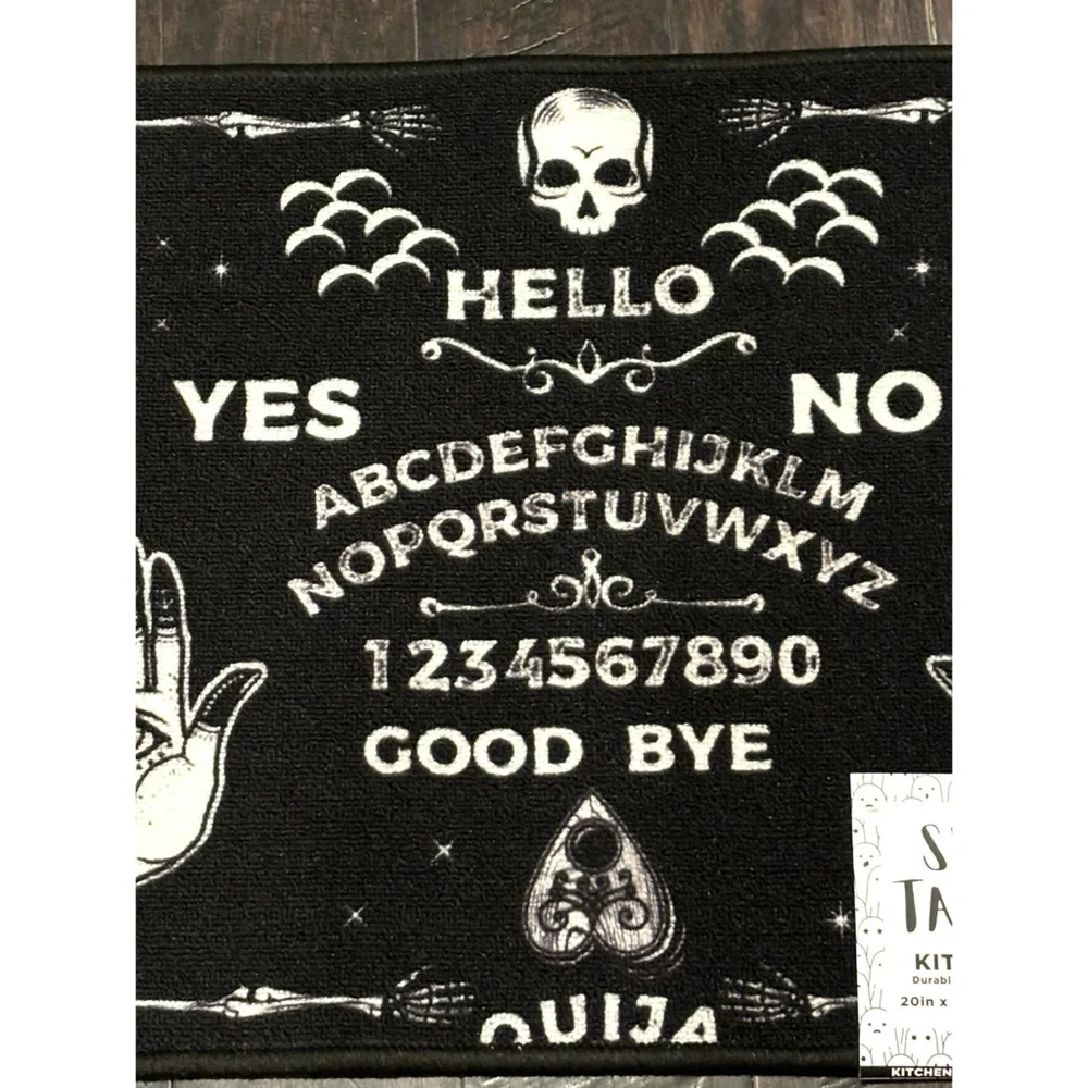 👻 NEW HALLOWEEN OUIJA BOARD DECOR NON SLIP MAT BLACK WHITE SUGAR SKULL SPOOKY - Picture 3 of 7